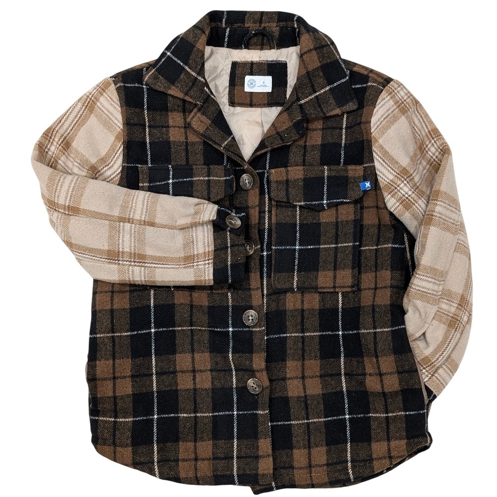 Hurley Plaid Shacket Jacket Brown Black Beige Flannel Shirt Coat Size S Unisex
